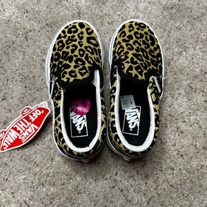 Vans Kids Black and Yellow Leopard Slip-On Sneakers